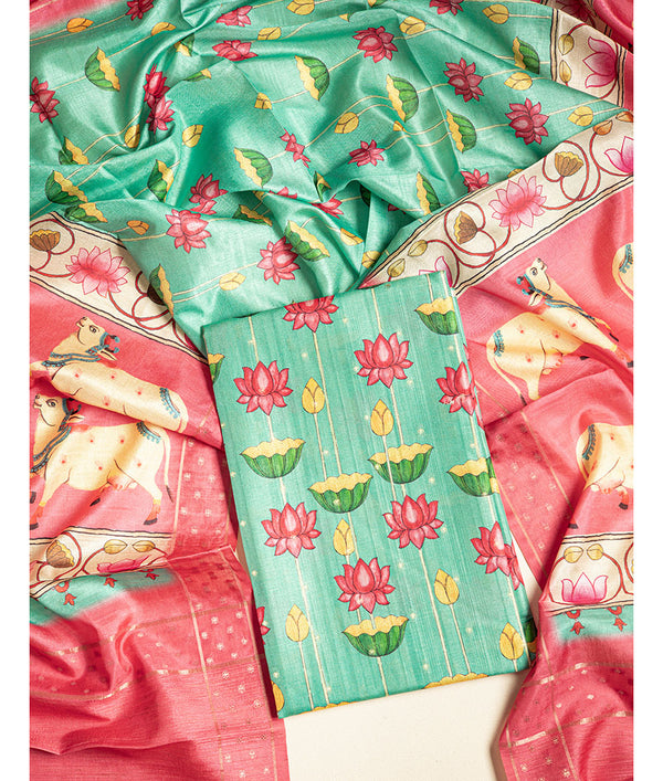 SEMI TUSSAR PICHWAI 2 PIECE SUIT SET