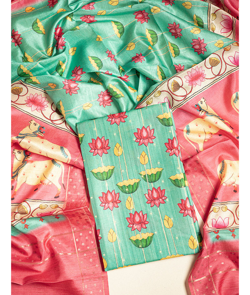 SEMI TUSSAR PICHWAI 2 PIECE SUIT SET