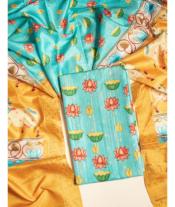 SEMI TUSSAR PICHWAI 2 PIECE SUIT SET