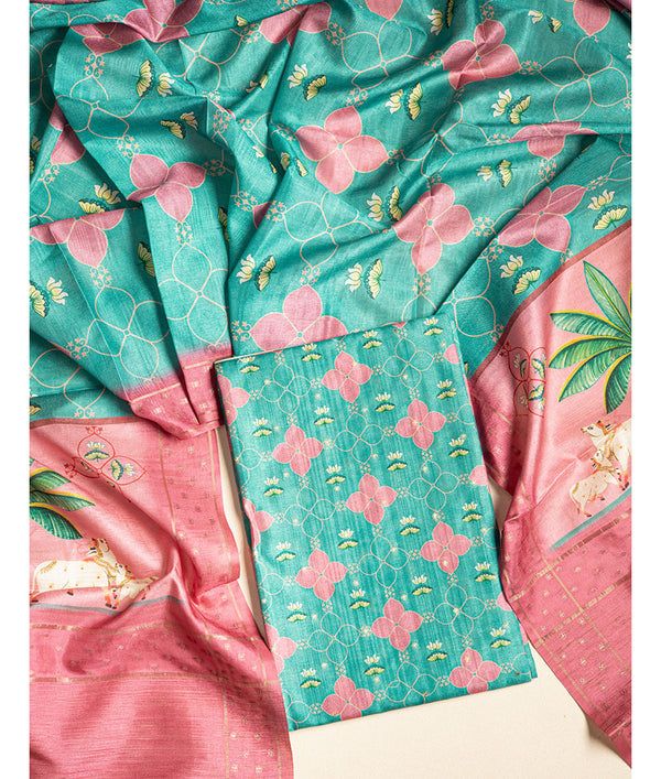 SEMI TUSSAR PICHWAI 2 PIECE SUIT SET