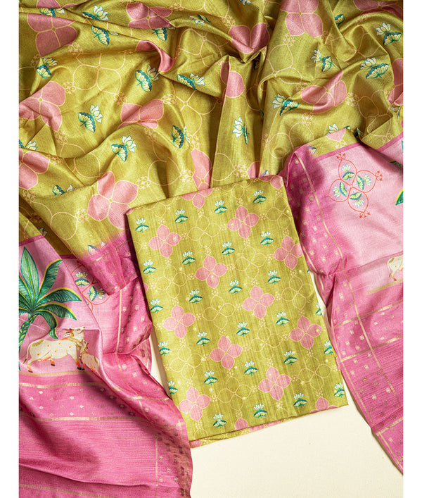 SEMI TUSSAR PICHWAI 2 PIECE SUIT SET