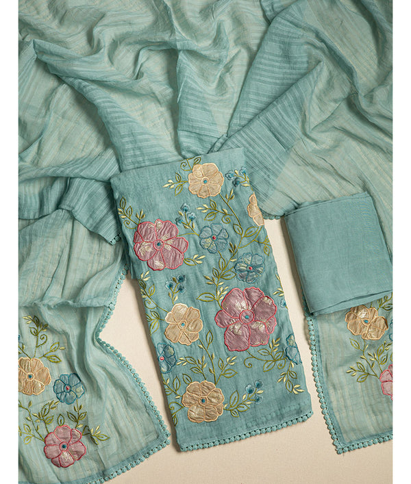 PURE MALAI CHANDERI 3 PIECE SUIT SET