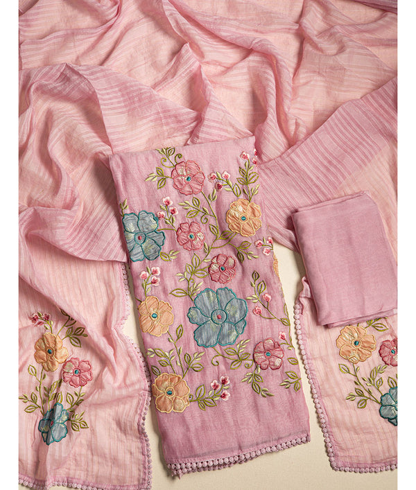 PURE MALAI CHANDERI 3 PIECE SUIT SET