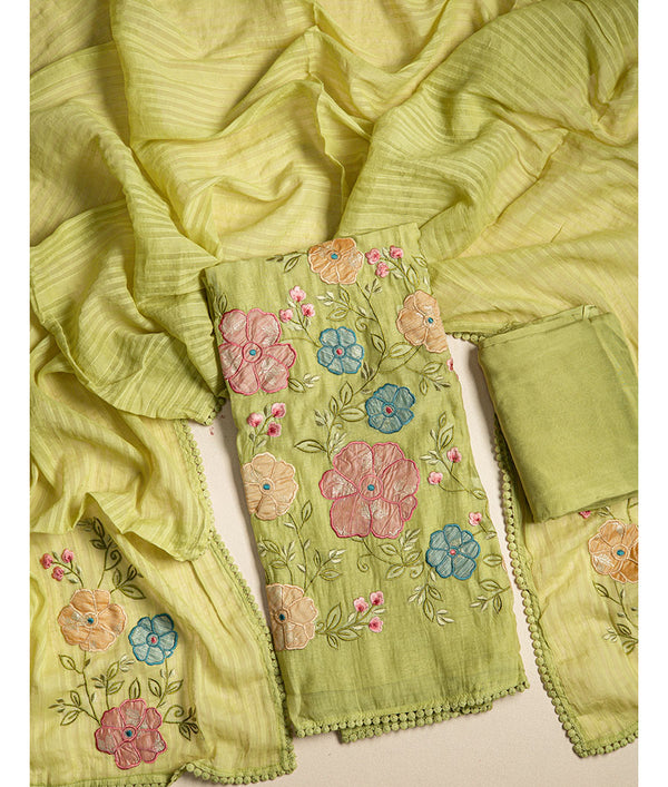 PURE MALAI CHANDERI 3 PIECE SUIT SET