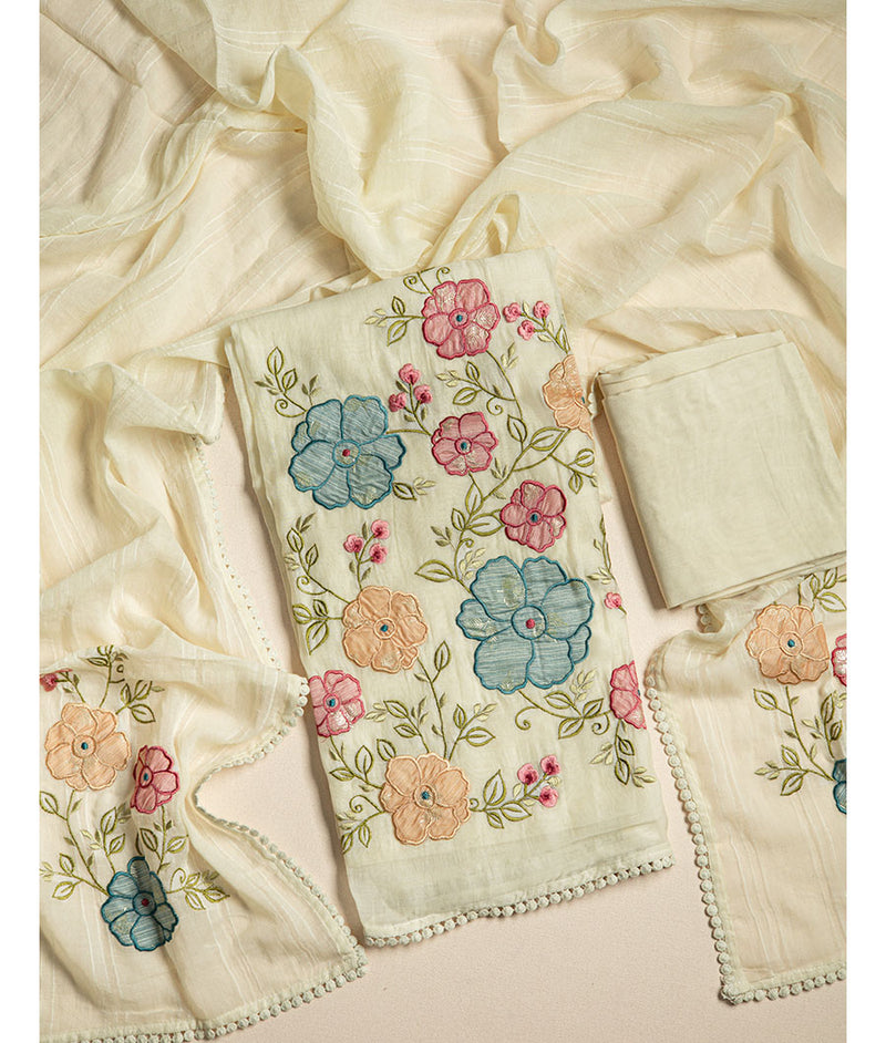 PURE MALAI CHANDERI 3 PIECE SUIT SET