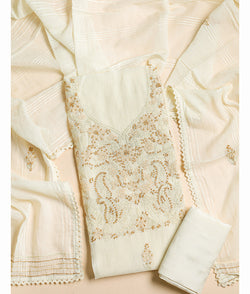 MUL CHANDERI EMBROIDERED SUIT SET