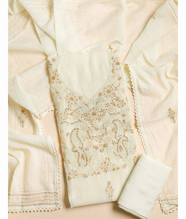 MUL CHANDERI EMBROIDERED SUIT SET