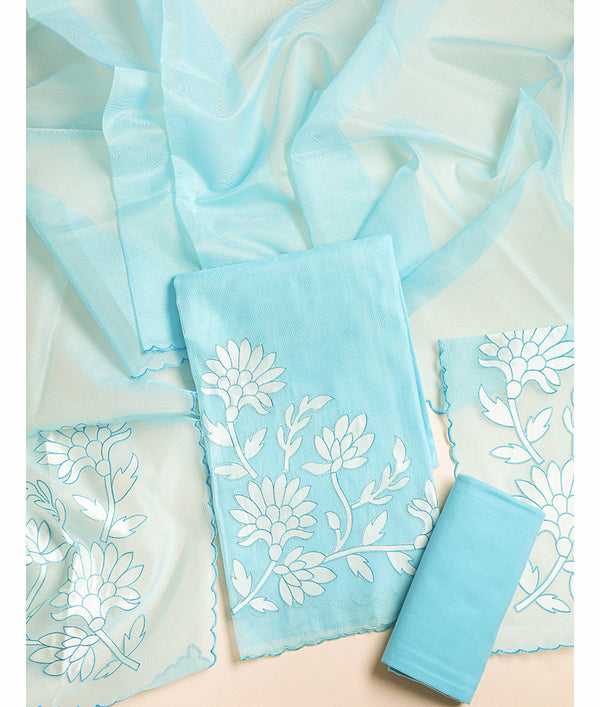 CHANDERI APPLIQUE WORK SUIT SET