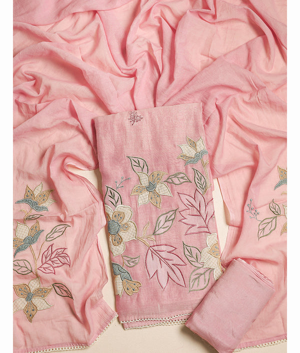 MUL CHANDERI EMBROIDERED SUIT SET