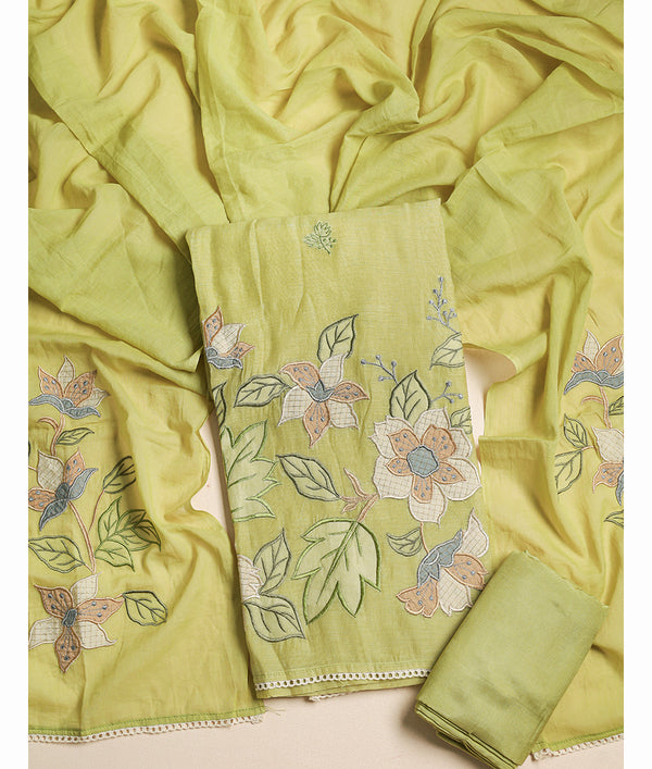 MUL CHANDERI EMBROIDERED SUIT SET