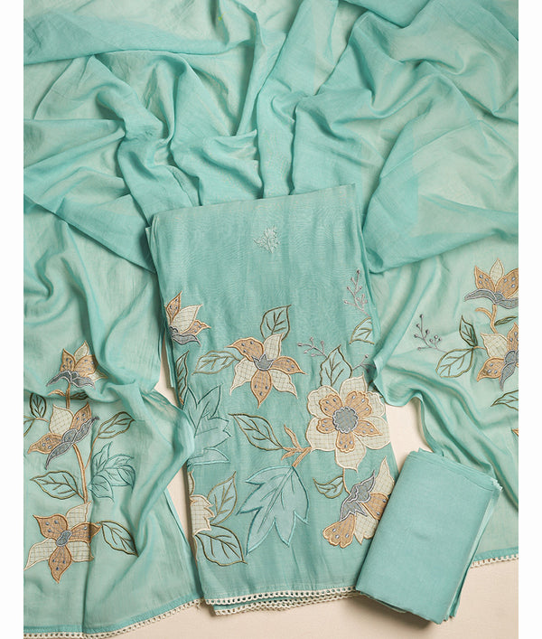 MUL CHANDERI EMBROIDERED SUIT SET