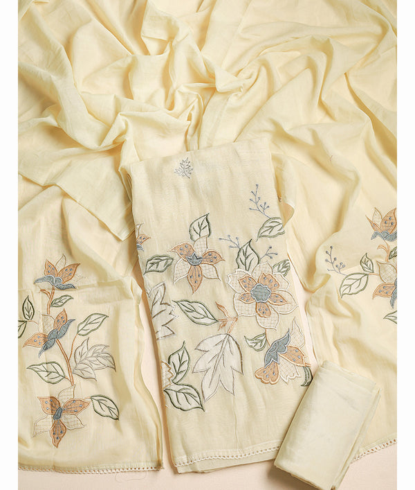MUL CHANDERI EMBROIDERED SUIT SET