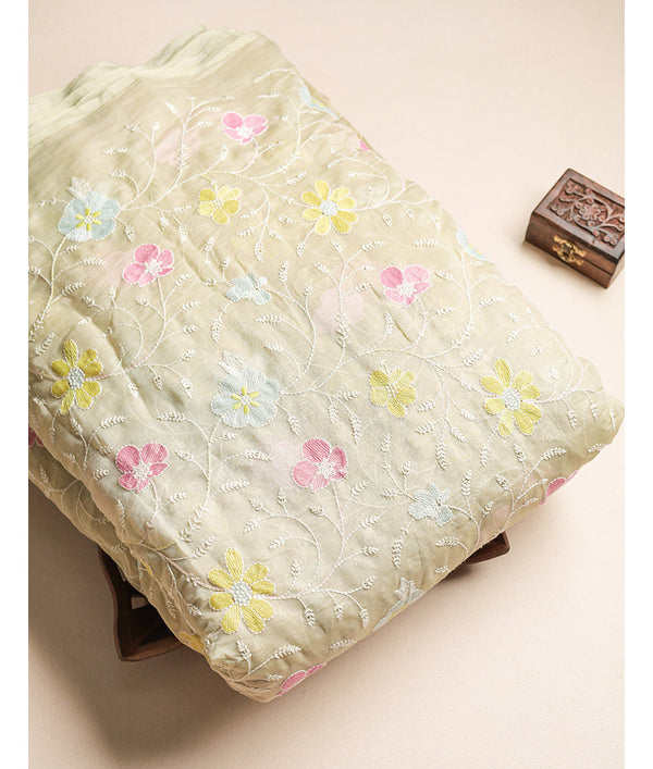 MUL CHANDERI EMBROIDERED FABRIC