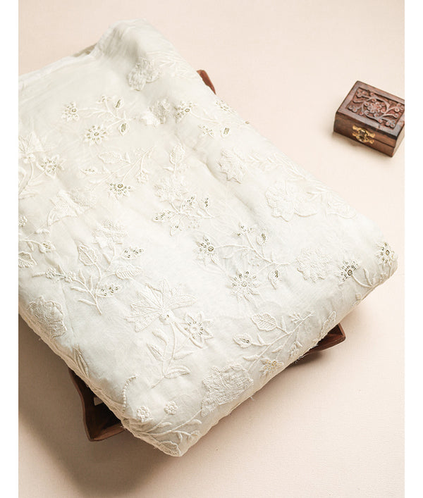 MUL CHANDERI EMBROIDERED FABRIC