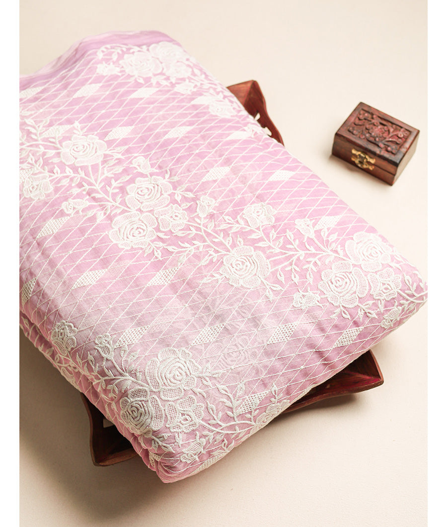 MUL CHANDERI EMBROIDERED FABRIC