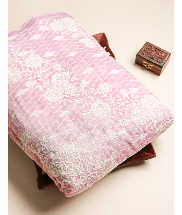 MUL CHANDERI EMBROIDERED FABRIC
