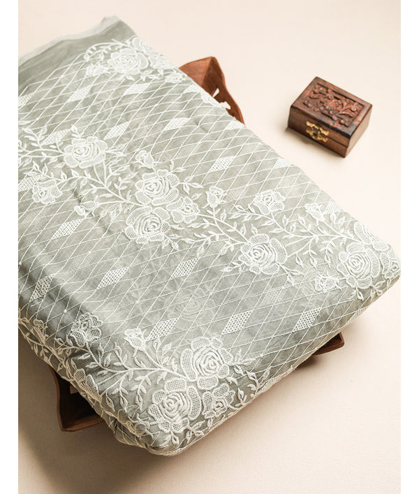 MUL CHANDERI EMBROIDERED FABRIC