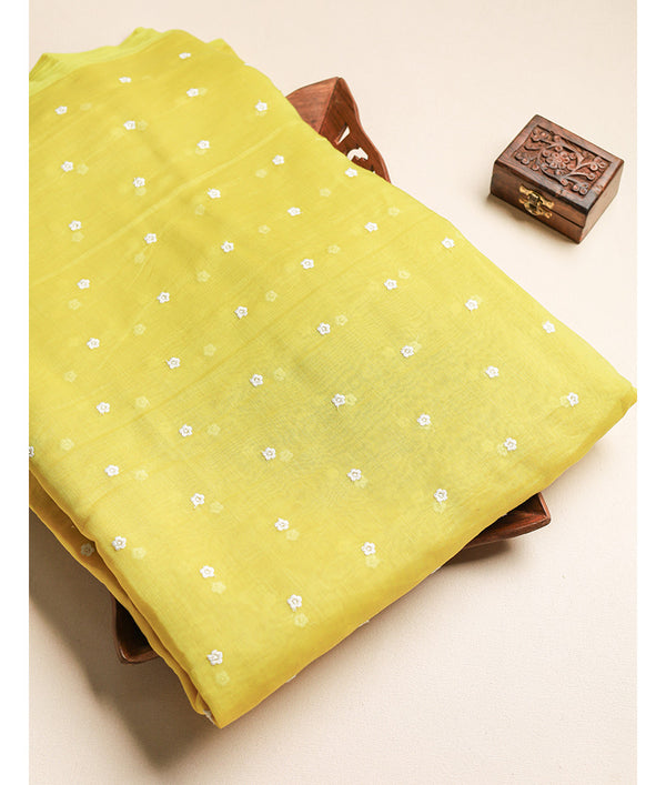 MUL CHANDERI EMBROIDERED FABRIC