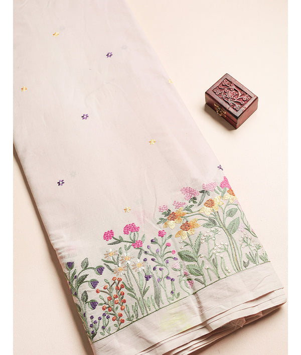 MUL CHANDERI EMBROIDERED FABRIC