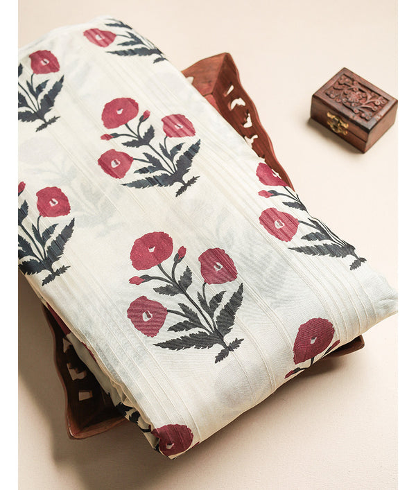 SEMI TUSSAR SLUB PRINTED FABRIC