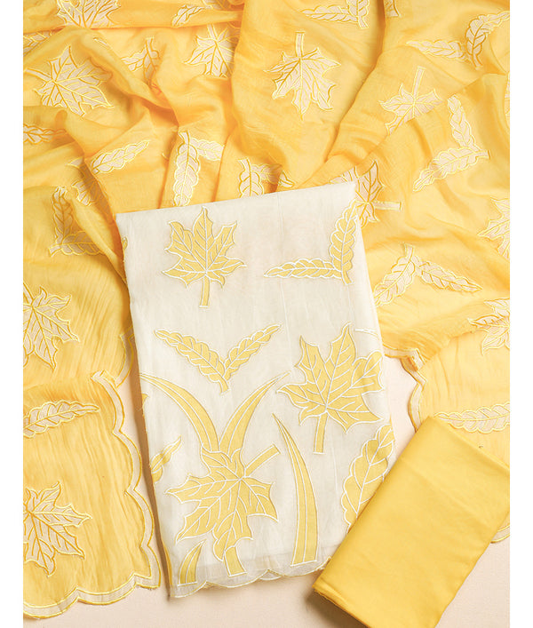 MALAI CHANDERI APPLIQUE WORK SUIT SET