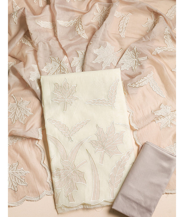 MALAI CHANDERI APPLIQUE WORK SUIT SET