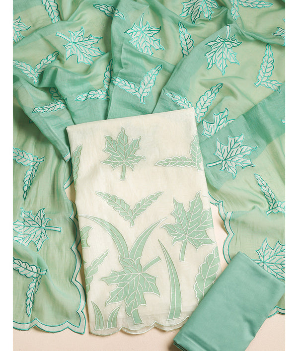 MALAI CHANDERI APPLIQUE WORK SUIT SET