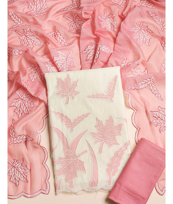 MALAI CHANDERI APPLIQUE WORK SUIT SET