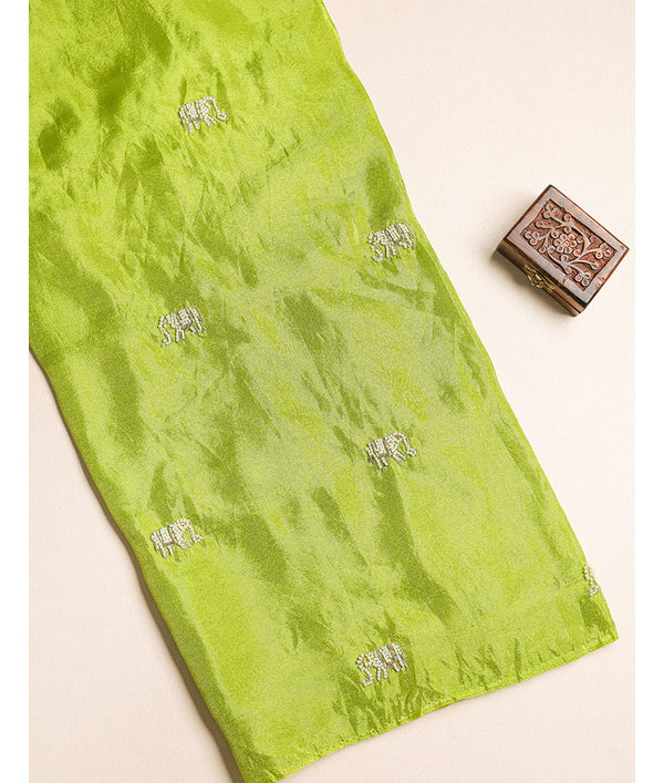 TISSUE SILK ELEPHANT EMBROIDERY FABRIC