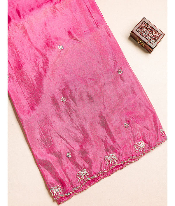 TISSUE SILK ELEPHANT EMBROIDERY FABRIC