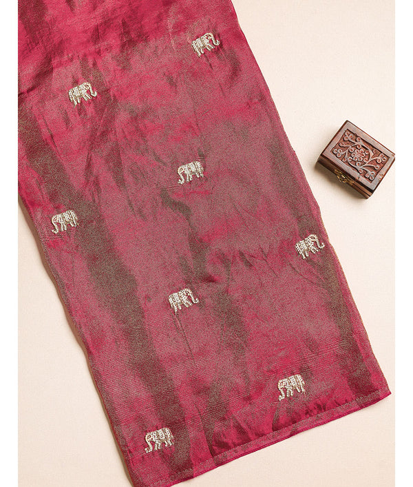 TISSUE SILK ELEPHANT EMBROIDERY FABRIC