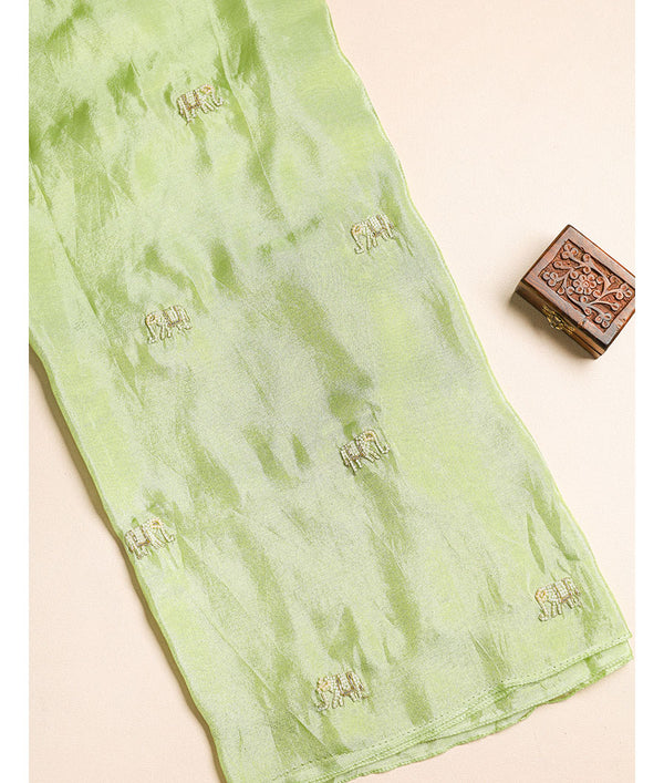 TISSUE SILK ELEPHANT EMBROIDERY FABRIC
