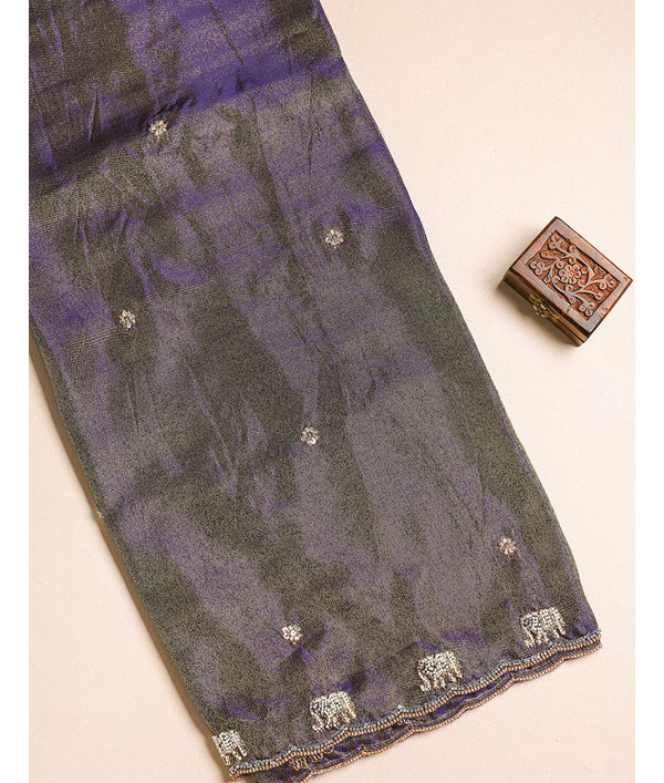 TISSUE SILK ELEPHANT EMBROIDERY FABRIC