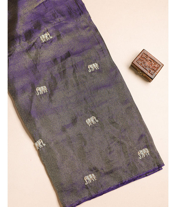 TISSUE SILK ELEPHANT EMBROIDERY FABRIC