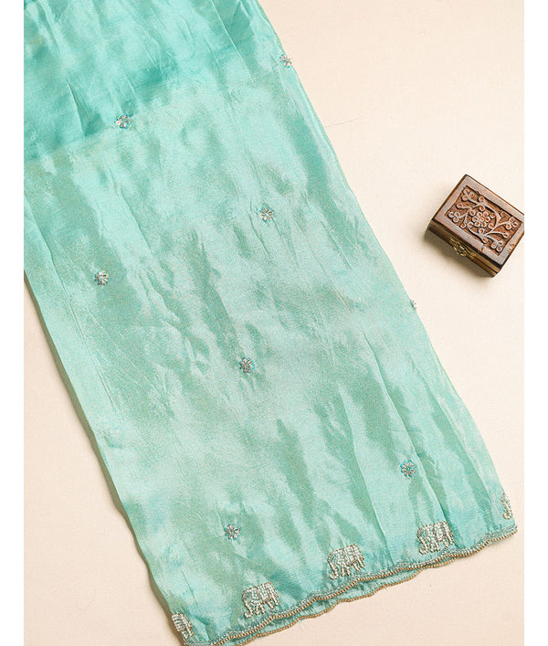 TISSUE SILK ELEPHANT EMBROIDERY FABRIC