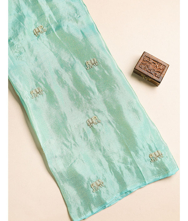 TISSUE SILK ELEPHANT EMBROIDERY FABRIC