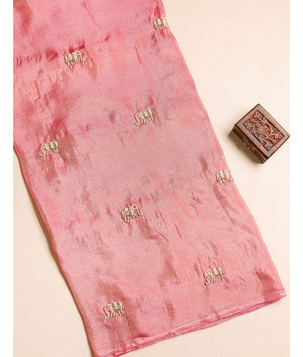 TISSUE SILK ELEPHANT EMBROIDERY FABRIC