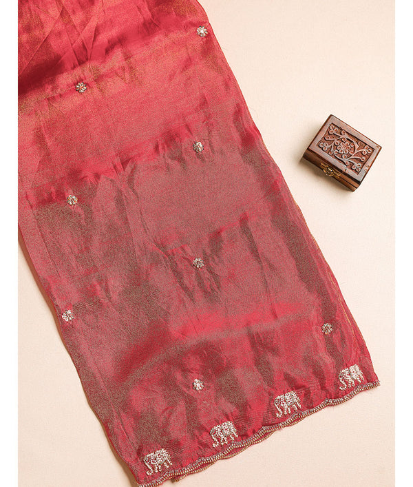 TISSUE SILK ELEPHANT EMBROIDERY FABRIC