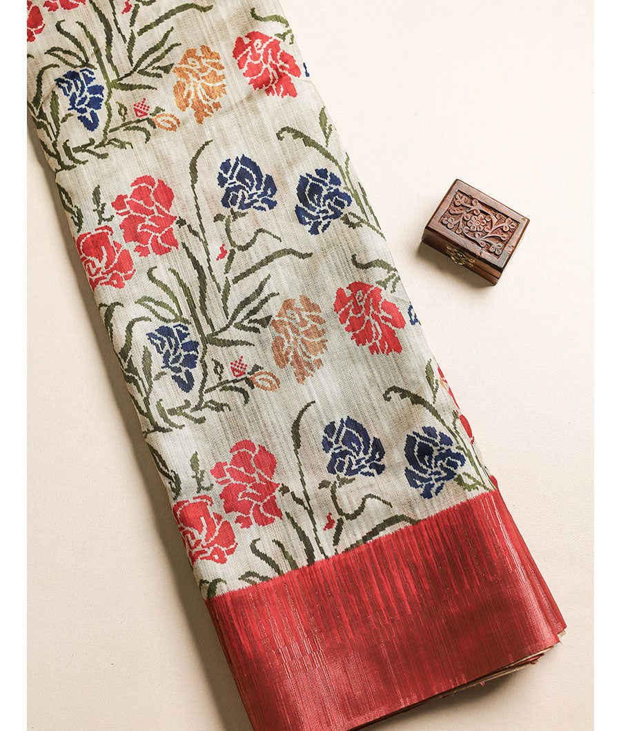 Semi tussar Temple border fabric