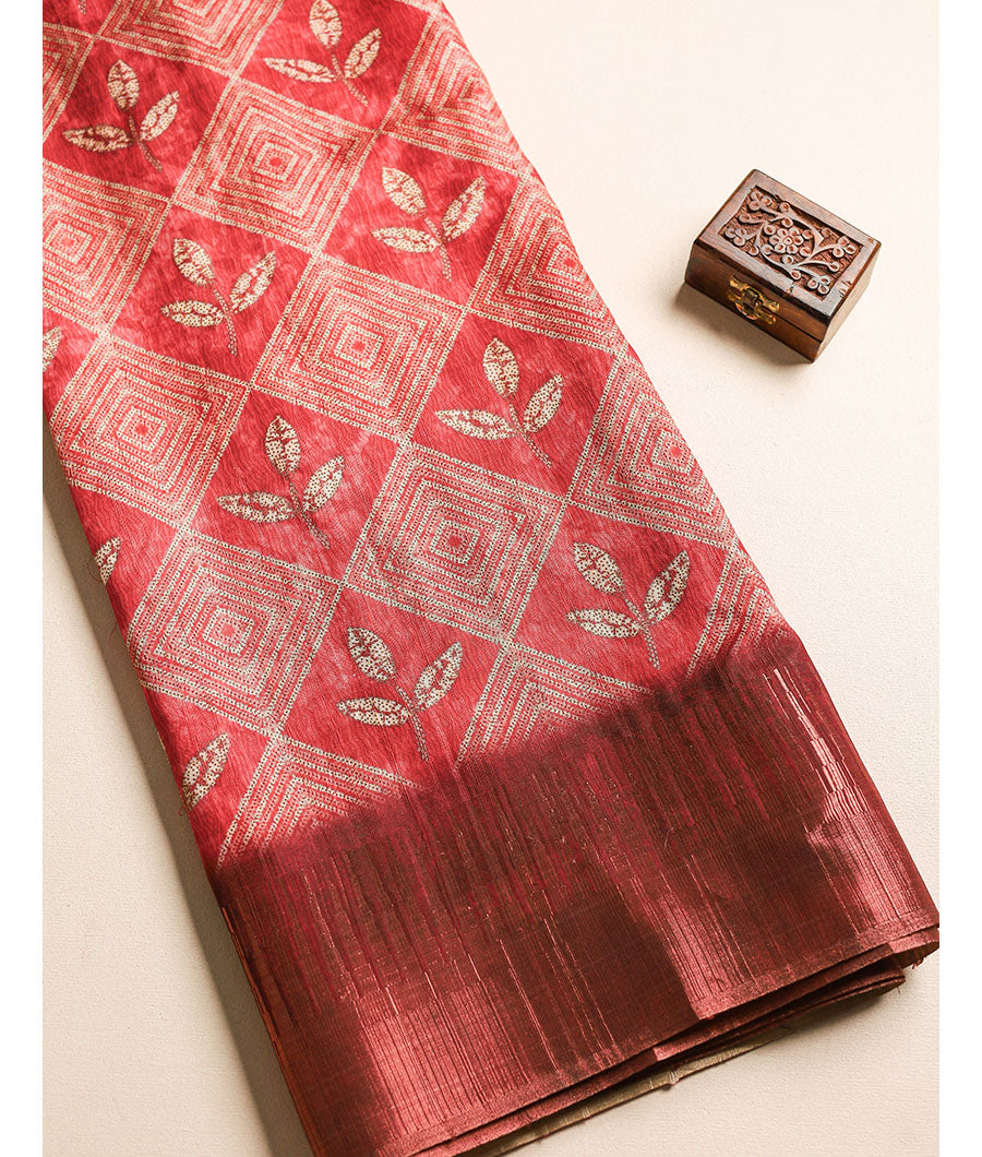 Semi tussar Temple border fabric