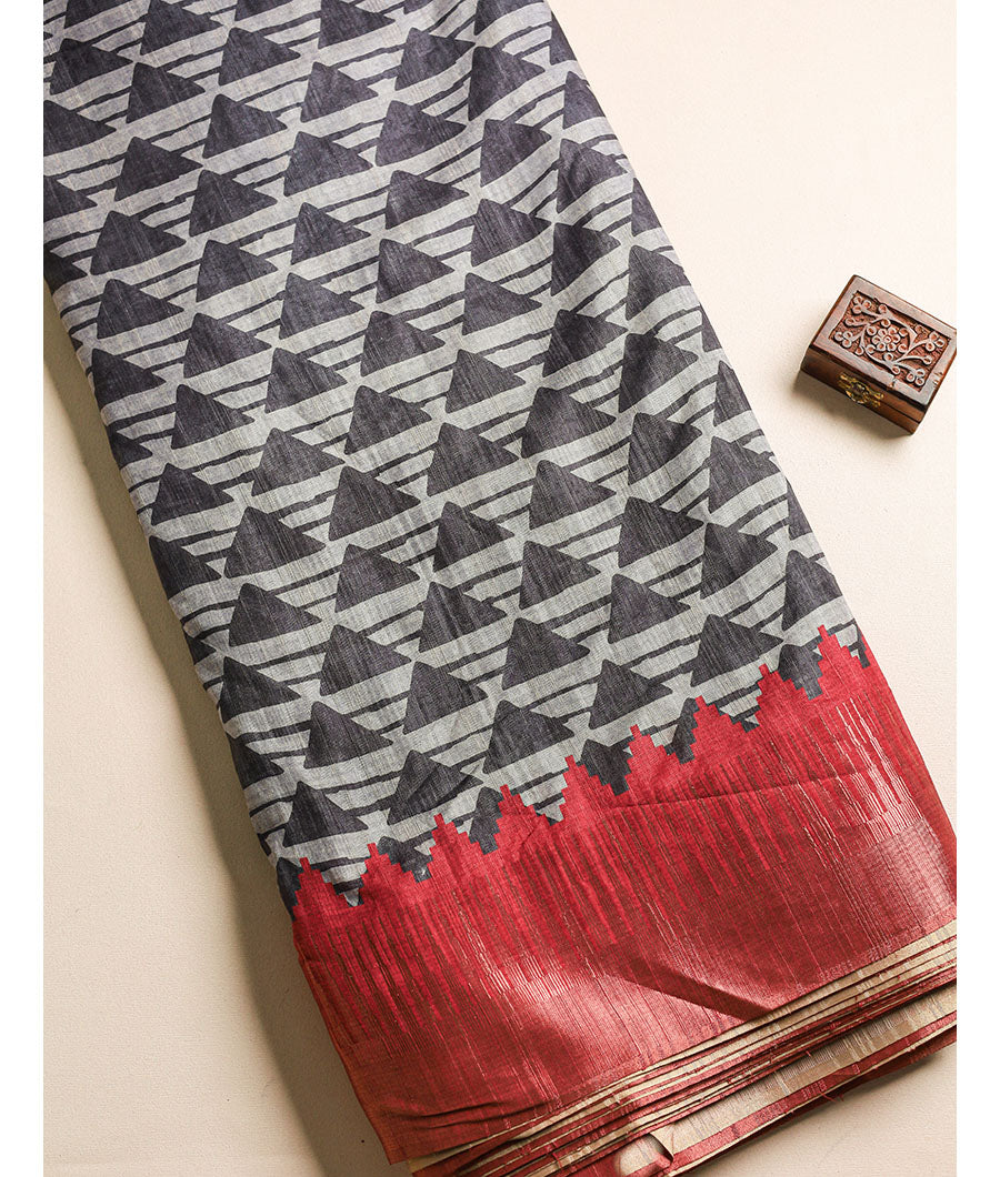 Semi tussar Temple border fabric