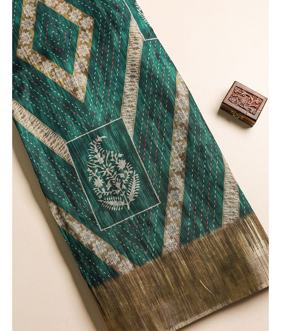 Semi tussar Temple border fabric