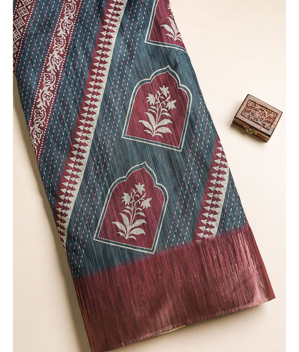 Semi tussar Temple border fabric