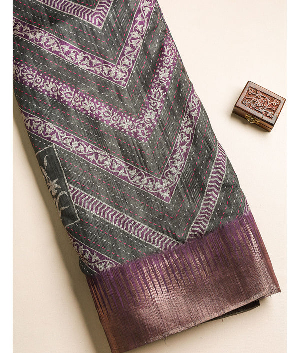 Semi tussar Temple border fabric