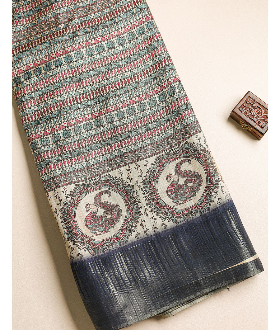 Semi tussar Temple border fabric