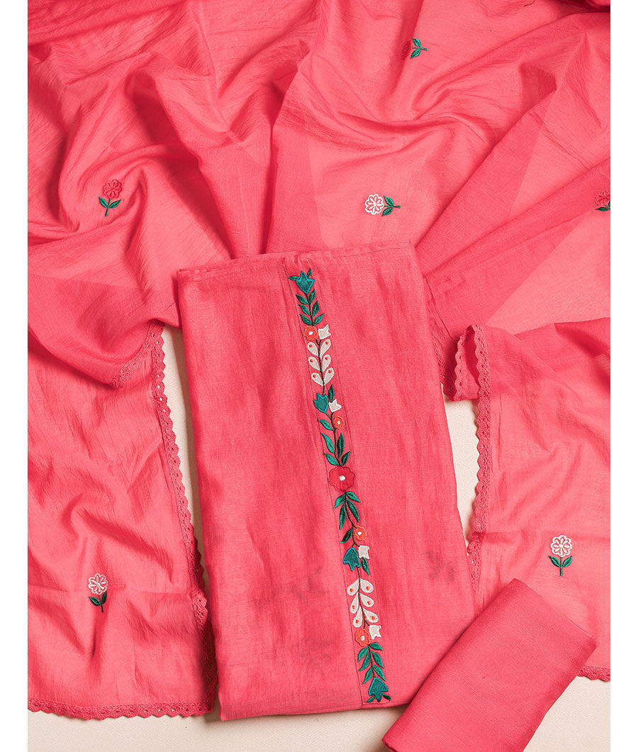 MUL CHANDERI EMBROIDERED SUIT SET