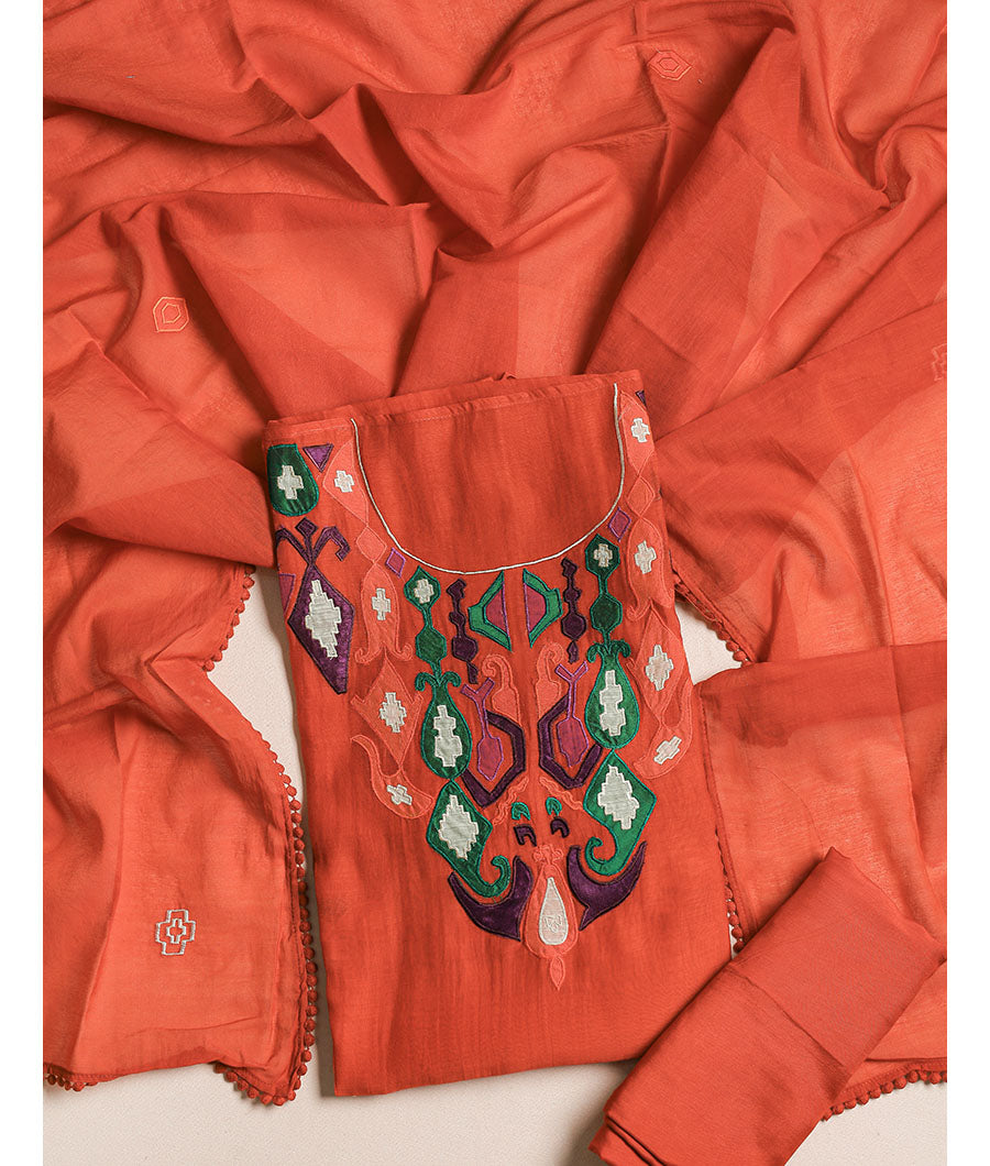 MUL CHANDERI EMBROIDERED SUIT SET
