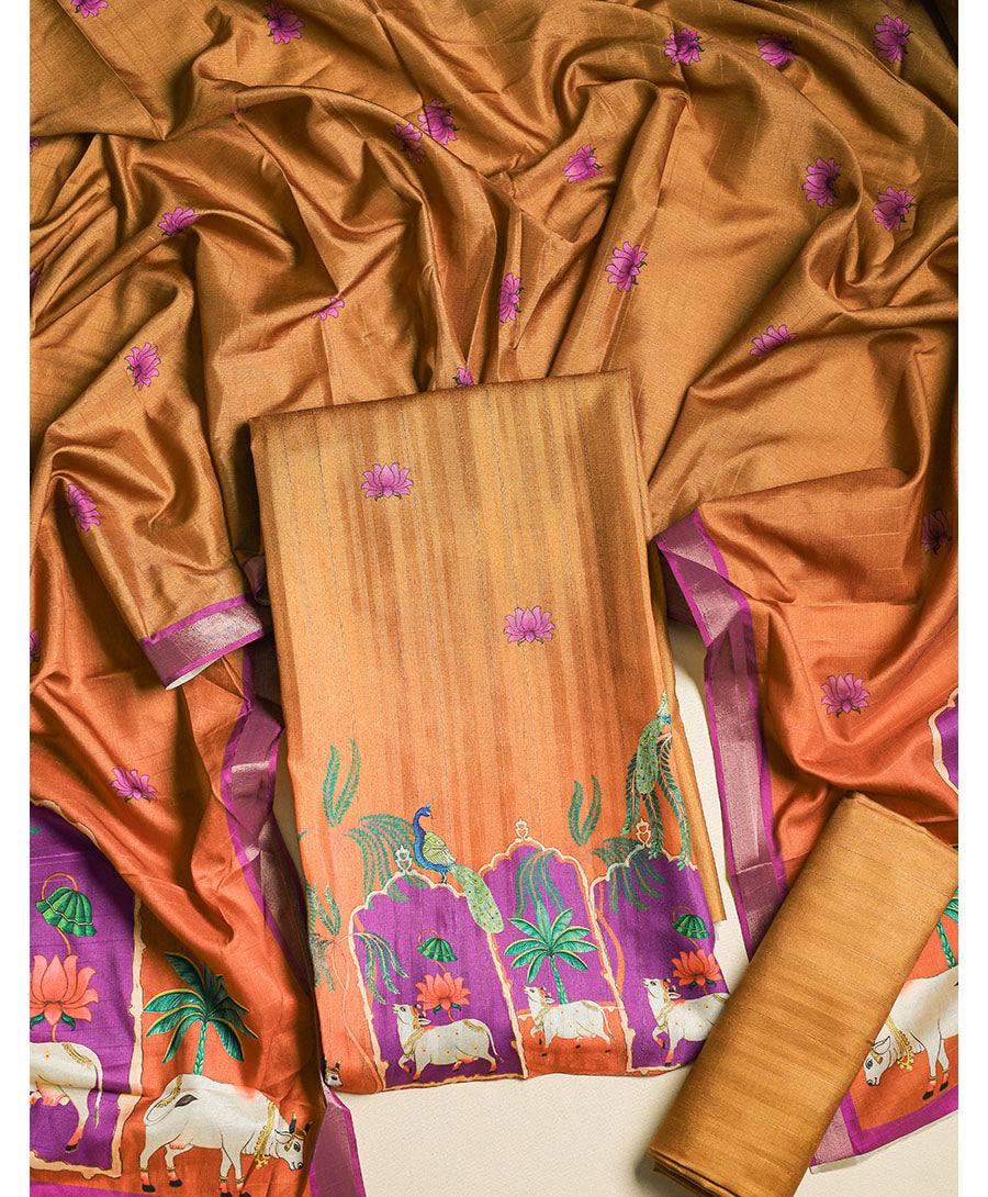 MRINAL SEMI TUSSAR PICHWAI SUIT SET