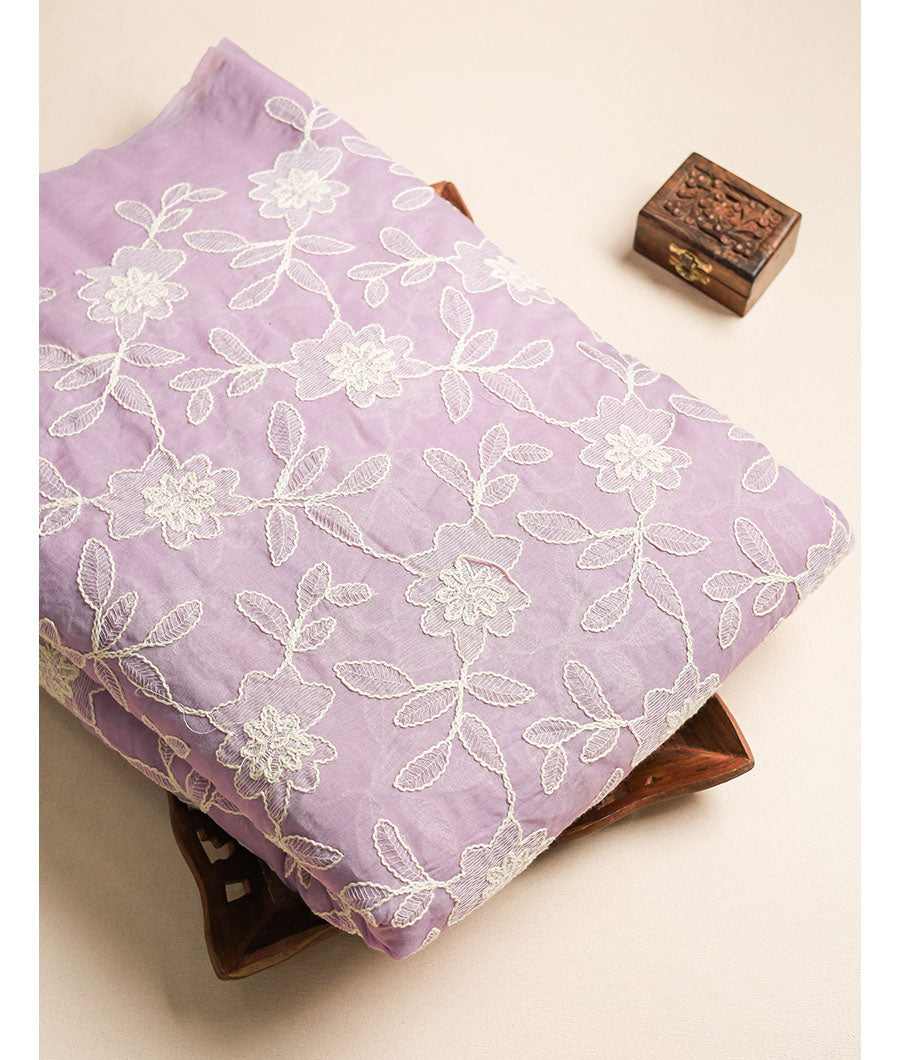 MUL CHANDERI EMBROIDERED FABRIC