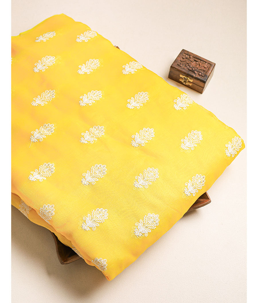 PURE MUL CHANDERI EMBROIDERED FABRIC
